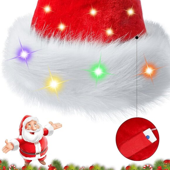 Christmas Santa Hat for Adults, Red Velvet Double Layer Xmas Holiday Hat - Picture 3 of 7